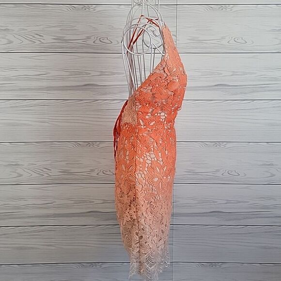 A.Peach crocheted lace halter dress in sunburnt orange Women's Size S - Picture 5 of 12